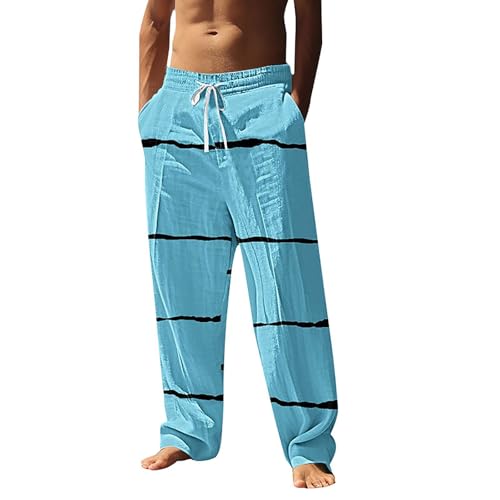sdhienbb Herren Hose Baumwolle Leinen Hosen Leinenhosen Herrens Baumwollhos Männer Leinenhose Lang Herrens Leinen-Hose Lange Hose,Leichte Leinenhose Herren Schwarz