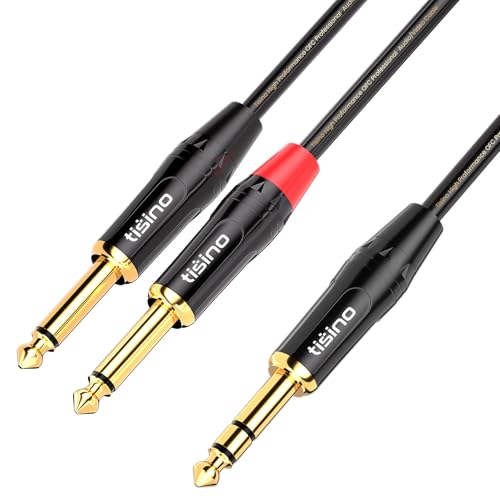 Tisino 6,3mm Klinke stereo auf 2x 6,3mm Klinke mono Kabel Insertkabel Audio Adapter Sende und Rückführungskabel Patchkabel Klinke auf Klinke TRS Kabel - 1M