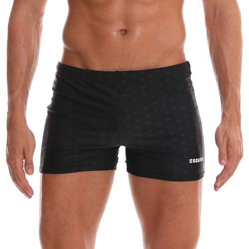 Arcweg Badehose Herren Eng Kurz Badeshorts mit Tunnelzug Elastische Schwimmhose mit herausnehmbarem Pad Wassersport Kurze Hose UV Schutz Schwimmwear Schwarz L（EU