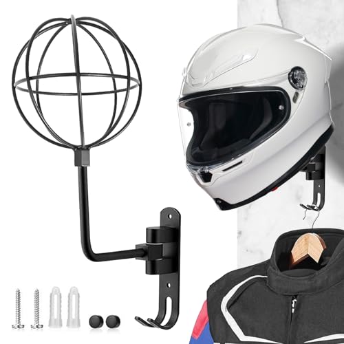 Helmhalter Wand Wandmontage - Helmhalterung für Motorrad - Motorradhelm Halterung Wand - Helmhalter für Fahrrad Motorrad Helmablage Fahrradhelmzubehör mit Haken für Taktische Weste, Helm und Jacke