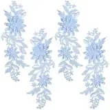 CABODYALS 2 Paar Blaue Spitzen Blumenapplikationen Vintage 3D Blumenstickerei Applikationen Polyester Einfarbig Bestickt Zum Aufnähen Basteln Kleider Abendkleider Hochzeits Kopfbedeckung Dekoration