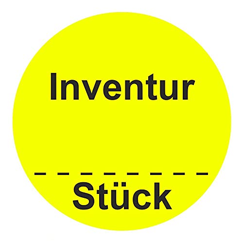 Inventuretiketten, Inventuraufkleber "Inventur Stück" - Durchmesser 50 mm - 1000 Stück (Leuchtgelb)