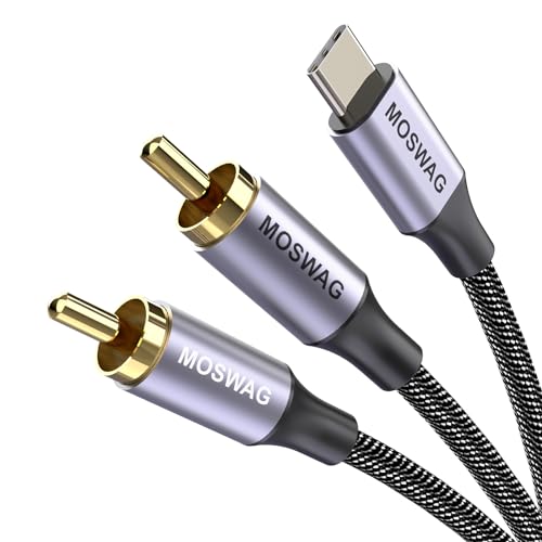 MOSWAG USB C auf Cinch Audiokabel, USB-C auf 2RCA Typ C auf Cinch Stecker auf Y Stecker Splitter mit Chip kompatibel mit Laptop, Tablet, Smartphone, Pixel 3/2 Verstärker, Lautsprecher