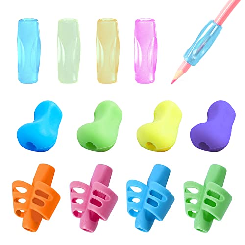 BOZILY 12 Stück Bleistift Griffe Ergonomische Stifthalter für Verschiedene Stifte, Korrekte Handschrift Haltung für Kinder Kindergarten Erwachsene Spezielle Bedürfnisse Righties oder Lefties (3 Stil)