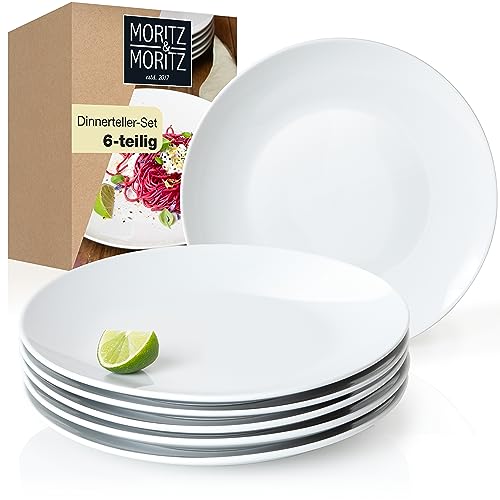 Moritz & Moritz BASIC Set 6x Dinner Plates 27cm - Weißes Porzellan, spülmaschinenfest, hochwertig & vielseitig einsetzbar