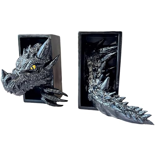 Drachen-Buchstütze, 3D-Design, springt aus dem Regal, Verwendung zwischen Büchern oder am Ende eines Bücherregals oder Einer Bücherecke, Fantasy-Drachen-Dekor