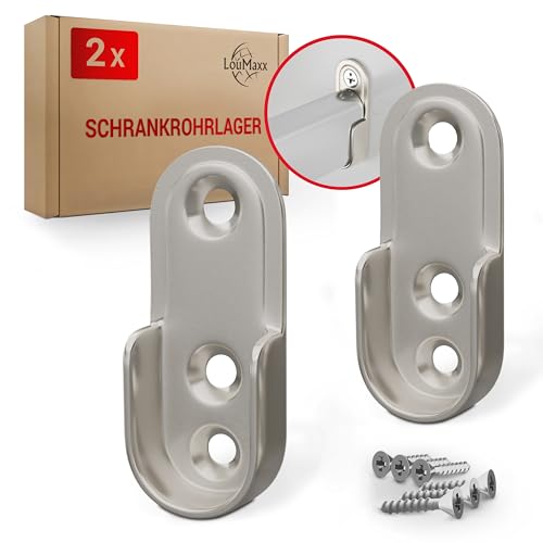 LouMaxx Kleiderstange Halterung 2er Set robuste Kleiderstangenhalter Zinkdruckguss, vernickelt - Kleiderstangen Halterung Schrank für ovale Schrankrohre 15 mm, Schrankrohrlager inkl. Schrauben