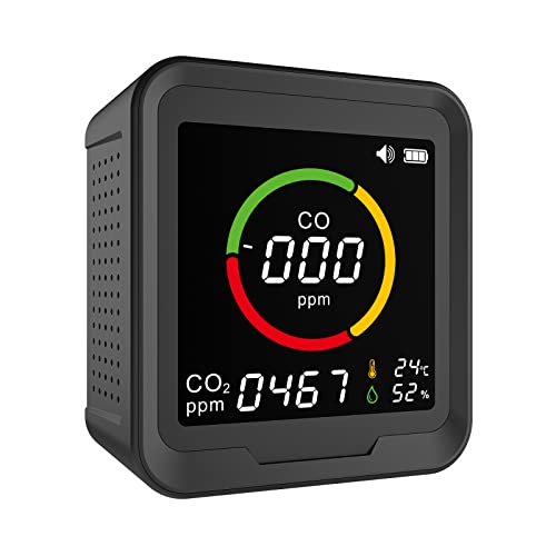 HAKINAKU Tragbarer CO-Melder Kohlenmonoxidmelder & CO2-Melder Kohlendioxidmelder Luftqualitätsmessgerät, 4-in-1 Messgerät für CO & CO2 & Temperatur & Luftfeuchtigkeit (PTH-9E_Dunkelgrau)