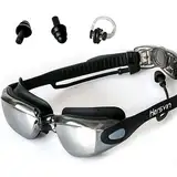 Hersvin Schwimmbrille (M/0 bis M/-8,0) UV400 Anti-UV Anti Nebel Schutzbrille für Erwachsene Männer Frauen Kinder (Schwarz, M/-2,5)