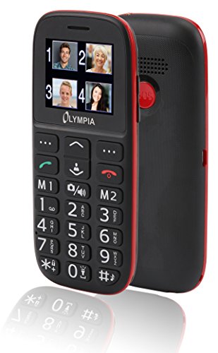 Olympia Bella 2214 - Handy für Senioren ohne Vertrag Seniorenhandy große Tasten einfaches Smartphone für Senioren Rentner mit Kamera 1.7" Farbdisplay Freisprechfunktion Mini SIM Ladeschale in Rot