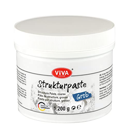 Viva Decor Strukturpaste Grob (1200g, Weiß) matte, körnige Paste auf Wasserbasis für reliefartige bis plastische Oberflächenstrukturierung - für Kreative und Künstler - Made in Germany