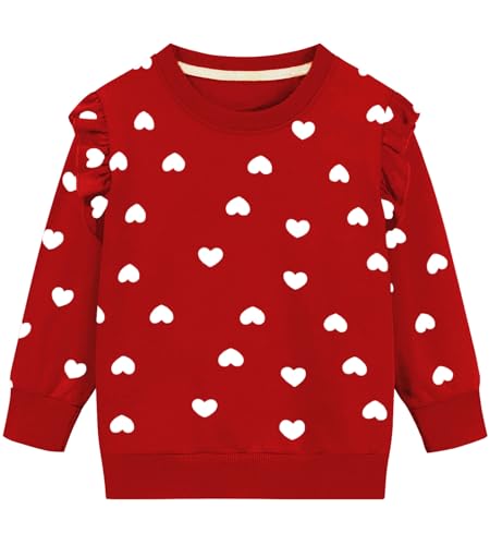 DHASIUE Mädchen Sweatshirts Herz Print Kinder Pullover Rundhals Baumwolle Herbst Winter Langarmshirt Kleidung Rot 3-4 Jahre 104