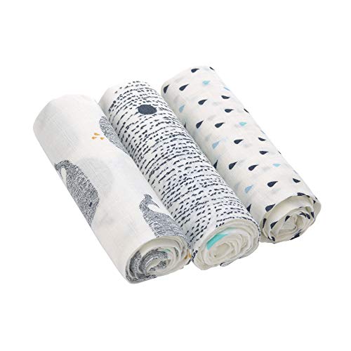 LÄSSIG Baby Mulltuch Spucktuch Puckdecke 3er Set Baumwolle 80 x 80 cm/ Heavenly soft Swaddle L Little Water Whale