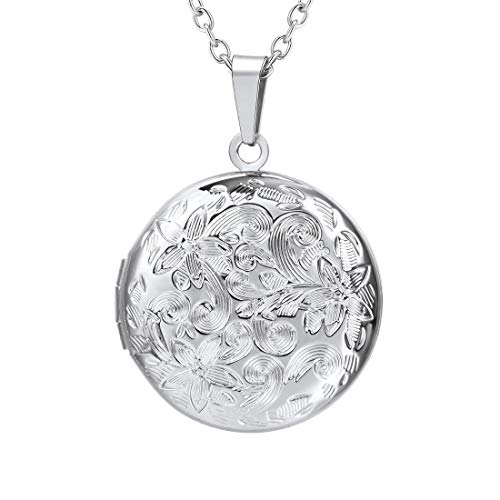 U7 Edelstahl Locket Druckenmuster Medaillons für Damen Charm Rund Medaillon zum Öffnen für Bilder Foto Anhänger Halskette Amulett Souvenir Kettenanhänger Mode Personalisiert Schmuck für Alltag