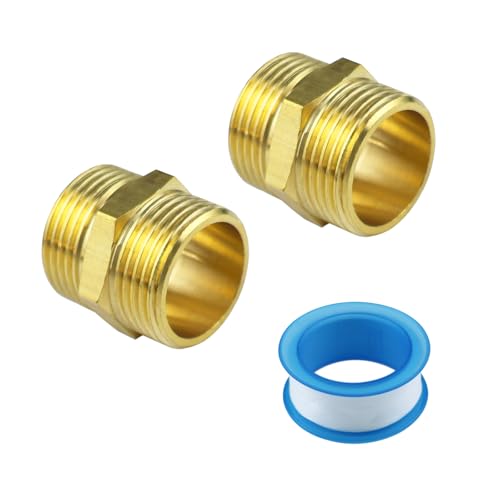 2 Stück 1 Zoll (Ø 32,5mm) Messing Doppelnippel Außengewinde Sechskant Doppelnippel Verbindung 2 x AG Gewindefittings mit Gewinde Dichtband