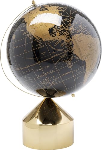 Kare Design Deko Objekt Globe Top, Schwarz, Gold, Globus, Edelstahlgestell, teilweise Handarbeit, D 30cm, 47x30x30 cm (H/B/T)