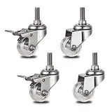 SOKNKSTF 4 x Lenkrollen mit Gewindeschaft, robuste transparente PC-Lenkrollen für Möbel und Heimwerkerwerkzeuge, Ersatzrollen, Trolley-Räder aus Edelstahl, Schaft M12 x 25 mm (Bremse + Universal 40 m