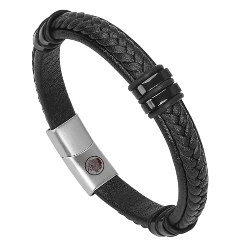 Casisto.J Lederarmband Herren Armband Herren Männer Leder geflochten Edelstahl Gravur nordisch Schwarz Geflochten Herrenschmuck mit Magnet Verschluss in Schmuck Geschenk Box