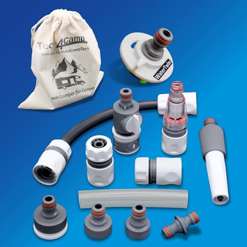 MaJoCompTec® CONNECT-30 Wohnmobil Wasser Tank Set| Caravan Einfüllstutzen Tankdeckel Zubehör (Anschluss-Set mit Filter, Bundle mit Wassertankadapter 2 Pin D:65)