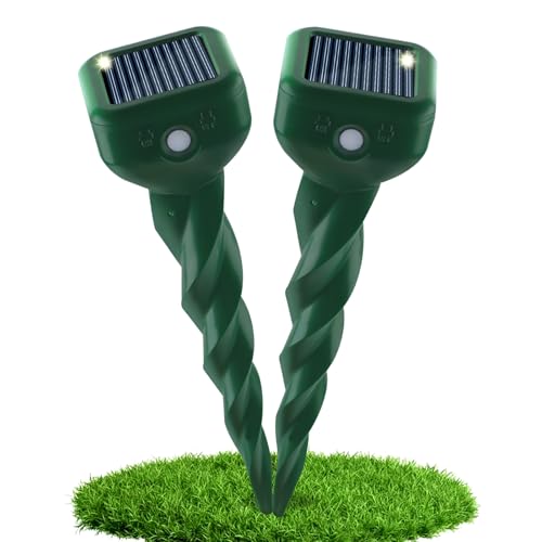 TEPENAR Maulwurf Vertreiber Solar 2er Set - Ultraschall Wühlmausabwehr & Tiervertreiber gegen Maulwürfe, Wühlmäuse Schlangen, Murmeltiere (IP65 wasserdicht) Für Garten, Rasen, Hof