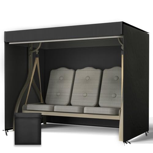 Lohofrnny Hollywoodschaukel Abdeckung 3-4 Sitzer, 250x150x160cm Wasserdicht Winddicht Schutzhülle, Schwerlast Reißfest 600D Oxford Gewebe Schutzhülle für Gartenschaukel, Gartenmöbel (Schwarz)