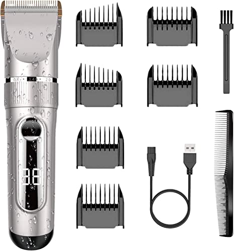 NWOUIIAY Profi IPX7 Elektrische Haarschneidemaschine Akku Herren Haarschneider Männer Haartrimmer Einstellbarer Titan-LCD-Bildschirm mit menschlicher Klinge Wasserdicht zum Baden