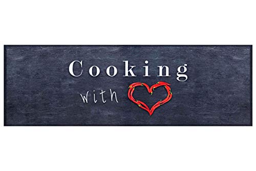 Küchenläufer Küchenteppich Teppichläufer Cooking with Love | waschbar, Größe:ca. 60 x 180 cm