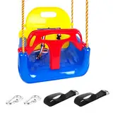 KINSPORY Kinderschaukel Babyschaukel 3 in 1 Babysitz verstellbar Mitwachsend Schaukelsitz Gartenschaukel für Kinder Indoor Outdoor (Dunkelblau)