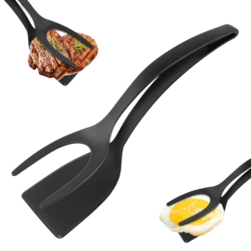 HOTUT 2 in 1 Spatel und Zange,Fried Egg Spatula,pfannenwender zange aus Nylon,spatula tong zum Greifen und Wenden von Spiegeleiern, Pfannkuchen, Brot