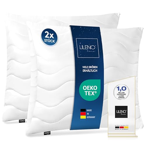 LILENO HOME Kopfkissen 80x80 cm [2er Set] MEDIUM mit 850g Kissen-Füllung - Bett oder Deko Kissen mit Reißverschluss zum Anpassen - Waschbar bis 95° - Sofa-Kissen & Zierkissen für Couch Bett