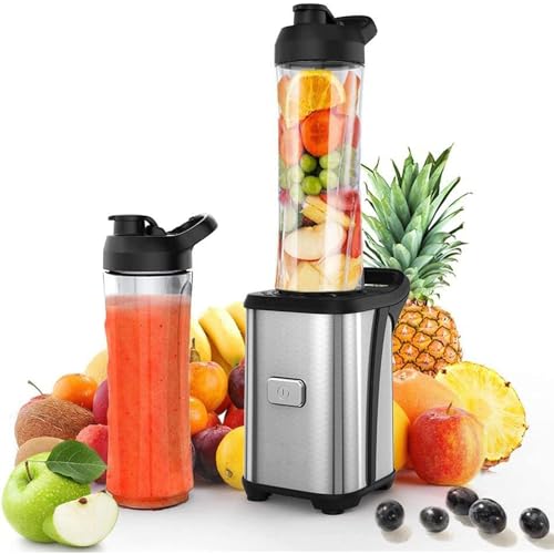 Enfmay Mixer Smoothie Maker - 350W Smoothie Maker to Go mit 2x600ml Flaschen - Tragbarer Edelstahl Blender für Shake Smoothie und Babynahrung - Silber