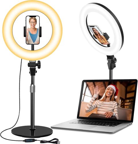 Ringlicht mit Stativ,Ring Light Tisch Selfie Licht Ringleuchte Lichtring,10.5 Zoll 3 Lichtfarben 10 Helligkeiten LED Ring Licht Handy stativ mit licht für Makeup/YouTube/Fotografie/TikTok