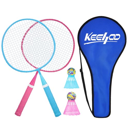 KH Federball Set Badminton Schläger Set of 2 oder 4 für Erwachsene Kinder, Schläger, Federbälle und Tragetasche im Lieferumfang