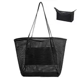 flintronic Mesh Strandtasche Groß mit Reißverschluss Innentasche, 45 * 35 * 16 cm Strandtasche Damen mit Kosmetiktasche，Große Reisetasche Strandtasche Faltbare Handtaschen Beach Tote Bag