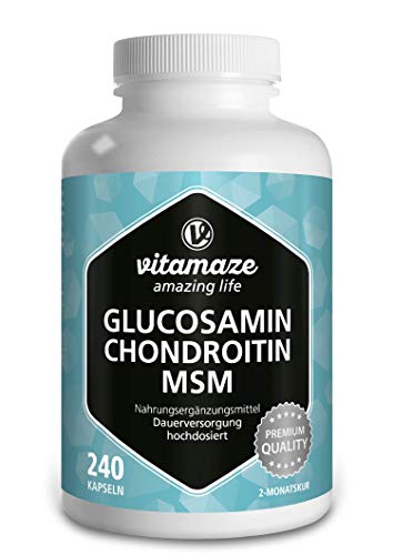 VITAL-Komplex mit Glucosamin, Chondroitin, MSM, hochdosiert, 240 Kapseln für 2 Monate mit Vitamin C, Natürliche Nahrungsergänzung ohne Zusätze, Made in Germany