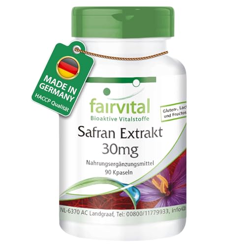 Fairvital | Safran Extrakt 30mg - 90 Kapseln mit Pantothensäure, Vitamin B6 und Vitamin B12 - Großpackung für 3 Monate - Vegan