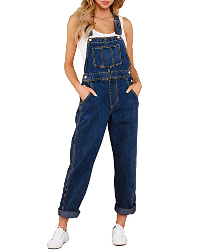 Roskiky Lässige Stretch Denim Latzhose für Damen, Jeans Overalls mit Taschen Nightfall blue M