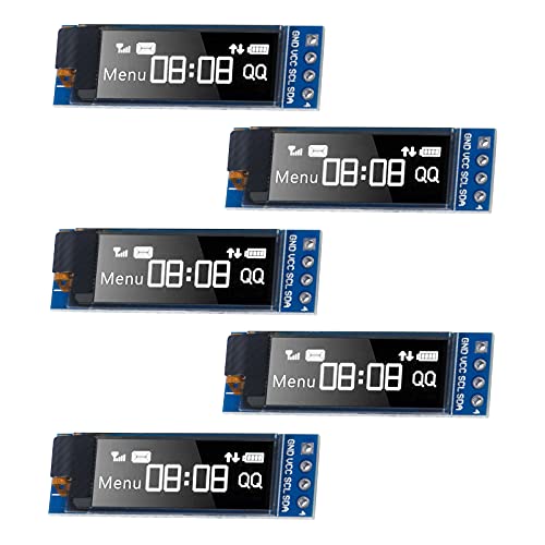 ALAMSCN 5 Stück I2C OLED Display Modul 0,91 Zoll I2C OLED Bildschirm Treiber kompatibel mit Arduino kompatibel mit Raspberry Pi, Weiß