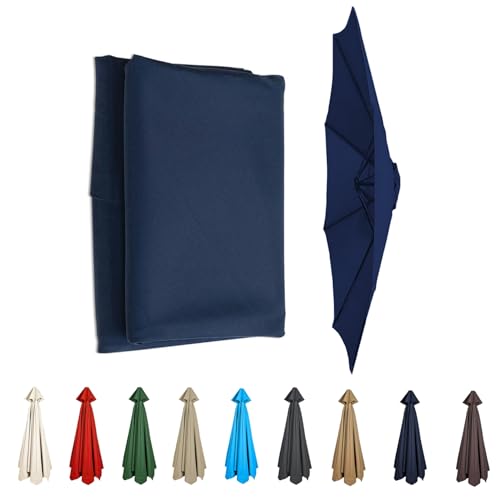 GHMYU Parasols Ersatzdach 350 cm Parasol - UV -Schutz, Winddichte Polyesterabdeckung für Strand, Terrasse, Gartenmarkt -Regenschirm, 8 Rippen, dunkelblau, langlebiger Dachabdeckung Umbrella