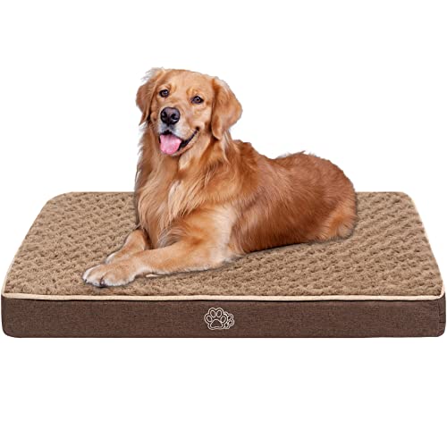 EMPSIGN Hundekissen Grosse Hunde waschbar, Hundebett Wasserdicht XXL 112x76x7,5cm, Hundematte Abnehmbar Bezug für Hundekäfig, Stützendes Schaumstoff-Haustierbett für große Hunde Hunde, Braun