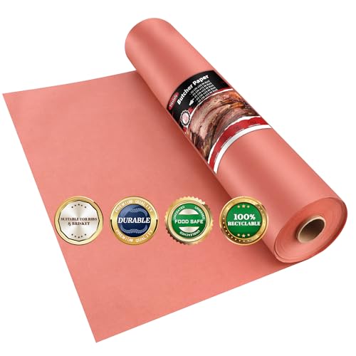 Tikxlafe Metzgerpapier Rolle Pink, BBQ Kraftpapier 30cm x 20m Metzger Papier, Butcher Paper for Smoking Meat Kochen von saftigem für Grill, Smoker, Fischfleisch