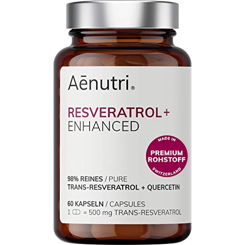 NEU: Resveratrol Plus hochdosiert | 500mg Premium Trans Resveratrol aus Schweiz je Kapsel | Optimierte Formel mit Quercetin | Laborgeprüfte Qualität aus DE | 60 Kapseln