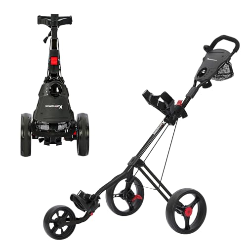 XDriveMax GC27 Golf Trolley 3 Rad,Golftrolley Klappbar,Leichter Golf Trolleys für Golfschläger und Golfbag, mit Getränkehalter,Scorekartenhalter und Ablagefach(schwarz)
