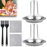 GHVACZS 2 Stück Hähnchenbräter Edelstahl, Vertikal Hähnchen Ständer, Hähnchenhalter Grill, Herausnehmbare Hähnchen Grill mit 2 STK Ölpinsel und 2 Reinigungstüchern für Backöfen Grills Campingkocher