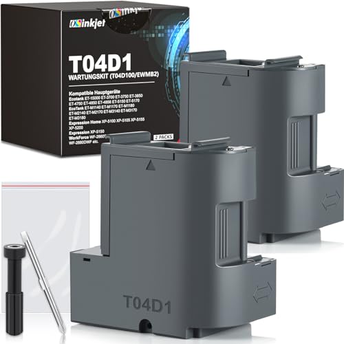 Osinkjet T04D1/T04D100 Wartungsbox Kompatibel für Epson ET-4750 ET-4850 ET-3750 ET-15000 ET-3700 ET-4856 ET-5150 ET-5170 Drucker, Wartungskasten T04D1/T04D100 C13T04D100 Resttintenbehälter, 2 st