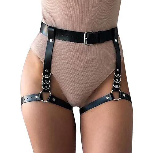 WENTPOL Punk Leder Harness Taille Bein käfigbetten Geschirr Gothic Strumpfband Gürtel für Damen Bondage Geschirre Leder Gürtel und Beingeschirr Sexy Körper Geschirr für Rave Outfit Cosplay Show