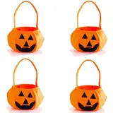 HeaHap 4-Pack Halloween Kürbis geformte Handtaschen, Halloween Süßigkeiten Taschen Vliesstoff Taschen für Halloween Party Gefälligkeiten, Kostümzubehör, Orange