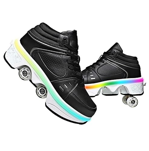 Schuhe mit Rollen Rollschuhe Jungen Mädchen Skateboard Schuhe mit LED Blinkend 4-Rad Automatisch Einziehbar Komfort Outdoor Sportschuhe für Kinde Und Erwachsene