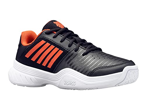 K-Swiss Jungen Court Express Omni Tennisschuh, Jet Black Spicy Orange White, 35 EU Schmal