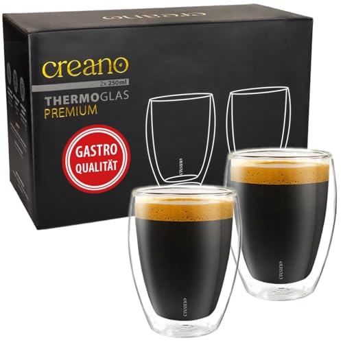 Creano PREMIUM doppelwandige Trinkgläser 250ml - 2er Set - Gastronomie Qualität - 100% Spülmaschinenfest - NEUHEIT 2024 - Thermoglas - Doppelwandglas